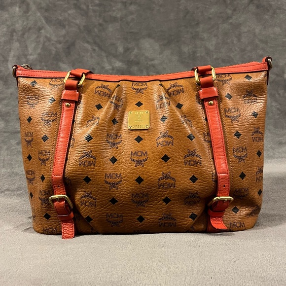 MCM Handbags - ♦️ MCM Visetos Cognac Leather Monogram Shoulder Bag